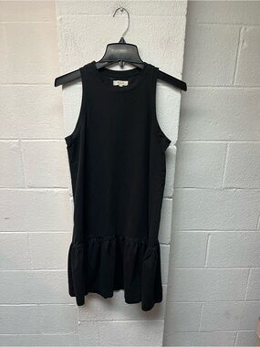 Madewell Black Crewneck Tank Top with Ruffled Hem